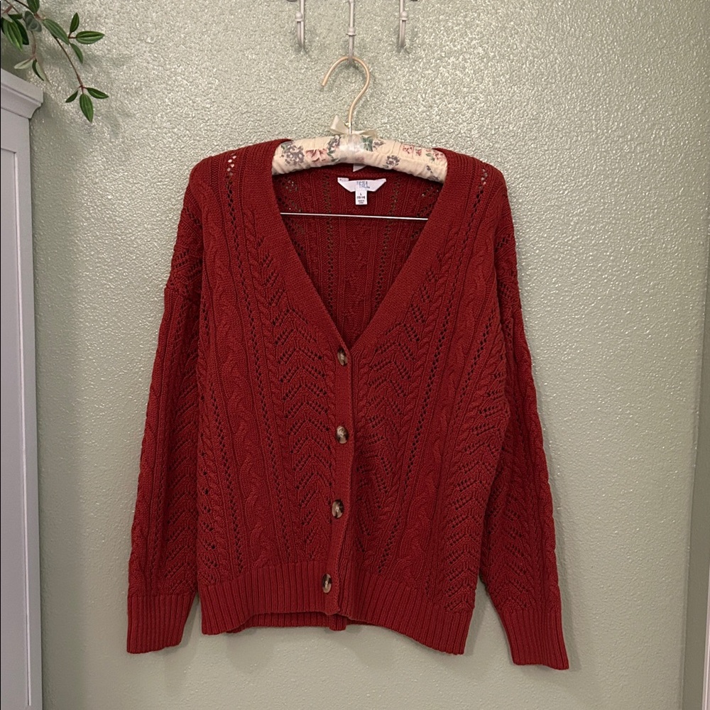 Time and Tru Burnt Orange Button-Up Knit Cardigan
